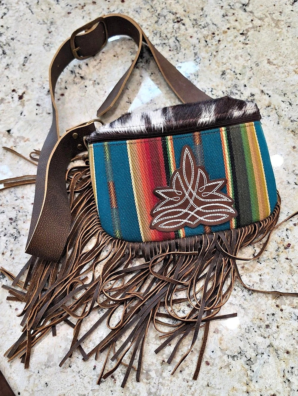 Keep It Gypsy Striped Fringe Crossbody Bag in Brown & Blue